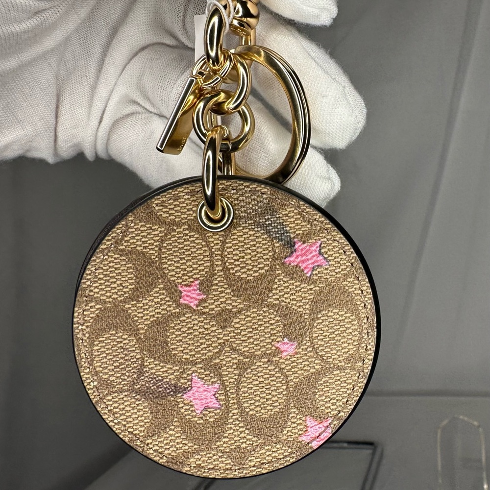 Coach Brown Mirror Keychain with Gold Accent